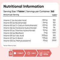 WeightWorld Vitamin B Complex Supplement - 365 Tablets - 1 Year Supply - with All 8 B Vitamins & VIT C - 1 Tablet-a-Day - Non-GMO, Gluten-Free & Vegan-Friendly - for Men & Women