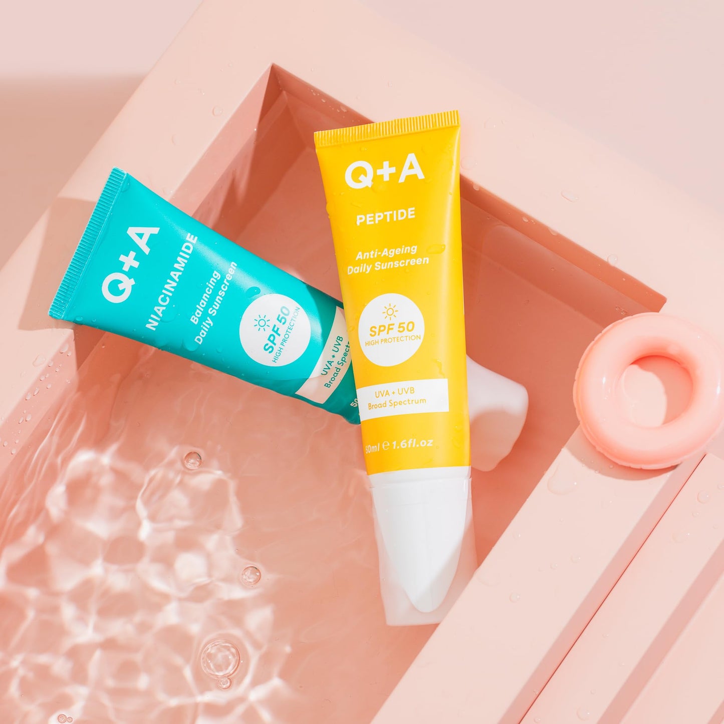 Q+A Peptide Anti-Ageing Daily Sunscreen SPF 50: Lightweight, Non-Sticky, Broad-Spectrum UVA/UVB, Collagen-Boosting, Hydrating, Radiance-Enhancing, 95% Natural, Vegan, Facial SPF, 50ml