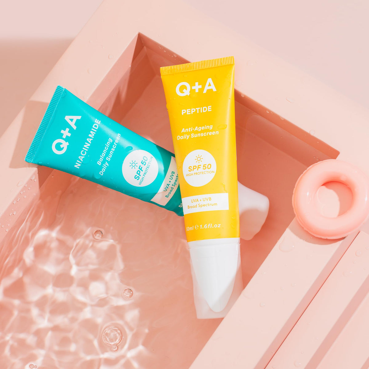 Q+A Peptide SPF 50 Anti-Ageing Daily Sunscreen (50ml), Broad-Spectrum UVA/UVB Protection with Pre-Peptides, Fragrance Free Skincare, Helps Prevent Signs of Ageing while Protecting from UV Damage