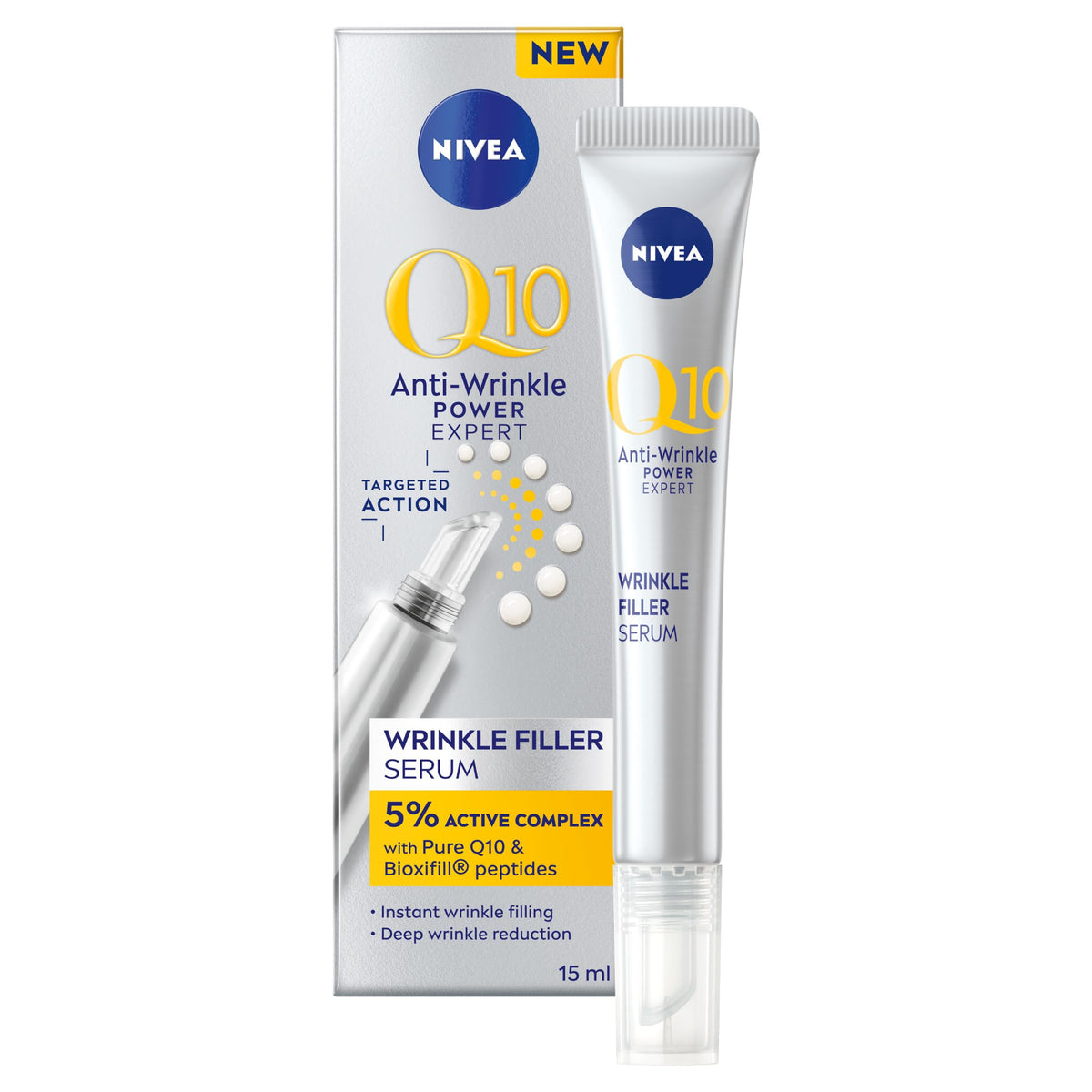 NIVEA Q10 Anti-Wrinkle Power Expert Wrinkle Filler Face Serum (15ml), Hydrating Serum with Pure Coenzyme Q10 and Peptides, Anti-Age Face Moisturiser Reduces Fine Lines and Wrinkles in 5 Minutes
