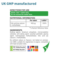 Pure Folate 400 mcg, 180 Small Tablets, Clean Ingredients & Vegan, Active Form of Folic Acid L-Methylfolate (Vitamin B9), Suitable for Pregnancy, One-a-Day, 180 Servings, by Igennus