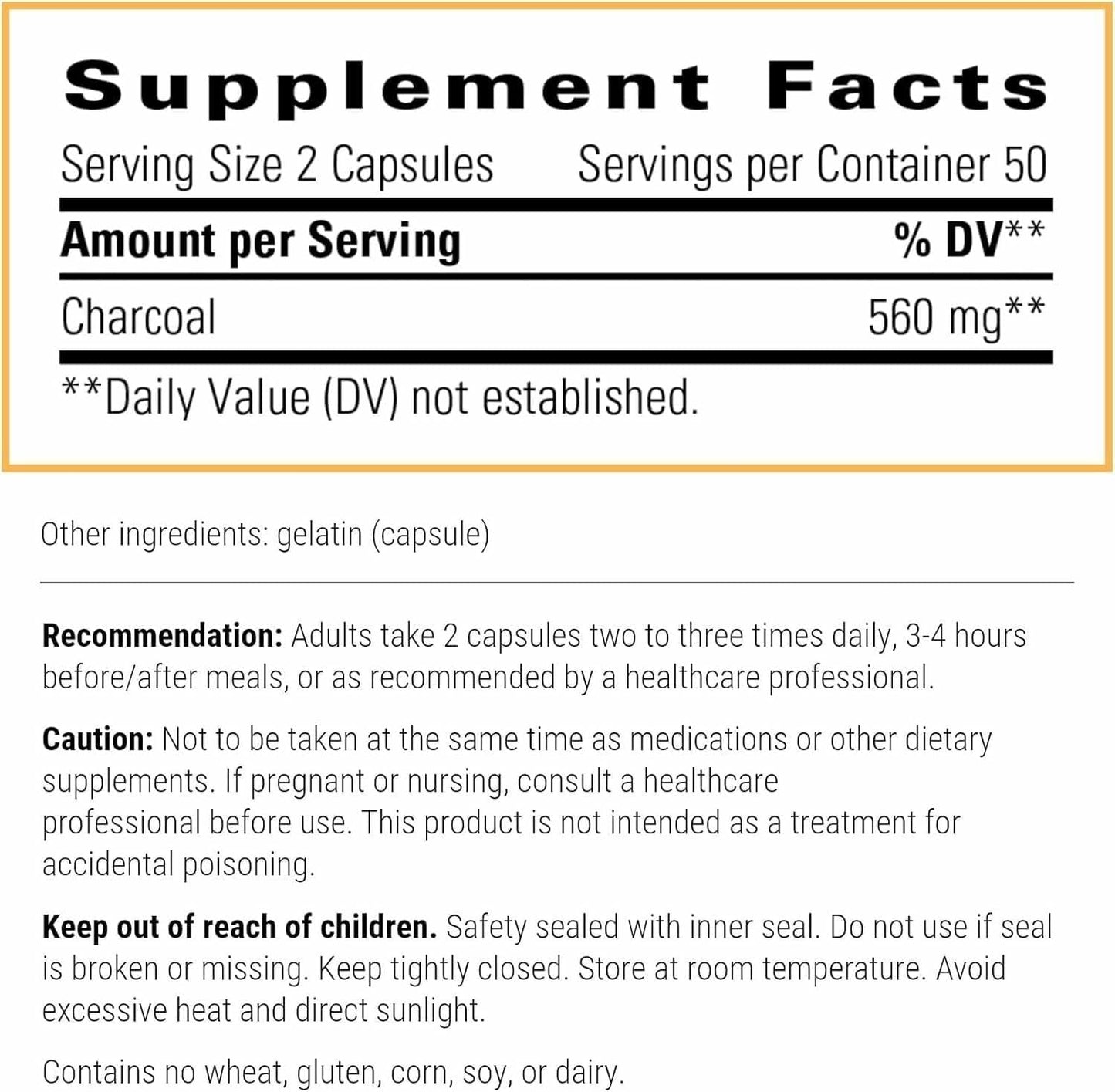 Integrative Therapeutics Activated Charcoal - Digestive & Gut Health Supplement* - Gastrointestinal Support* - Gluten-Free & Dairy-Free - 100 Capsules (50 Servings)