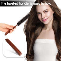 Mozeat Lens Boar Bristle Hair Brush, Small Round Brush Blow Drying Brush Styling Hair Brush with Nylon Pin and Natural Wooden Handle,Soft Bristle Hair Brush for Straightening Curling Volumizing and Detangling