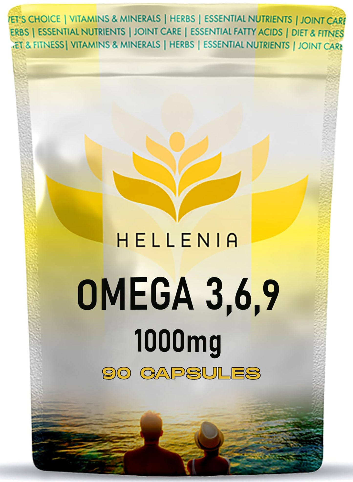 Omega 3 6 9 Capsules High Strength | 1000mg - 90 Softgel Capsules | Supports Maintenance of Normal Blood Cholesterol | Omega 369 with EPA, DHA & ALA from Fish Oil - Made for Hellenia
