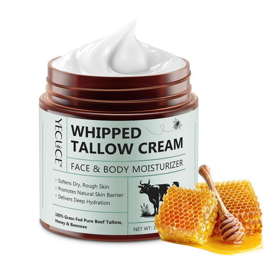 Whipped Beef Tallow Balm for Skin, Tallow Face Moisturizer for Sensitive Skin, Organic Grass Fed Tallow Balm to Repair Damaged Dry Skin, Unscented Skincare for All Skin Types 120g