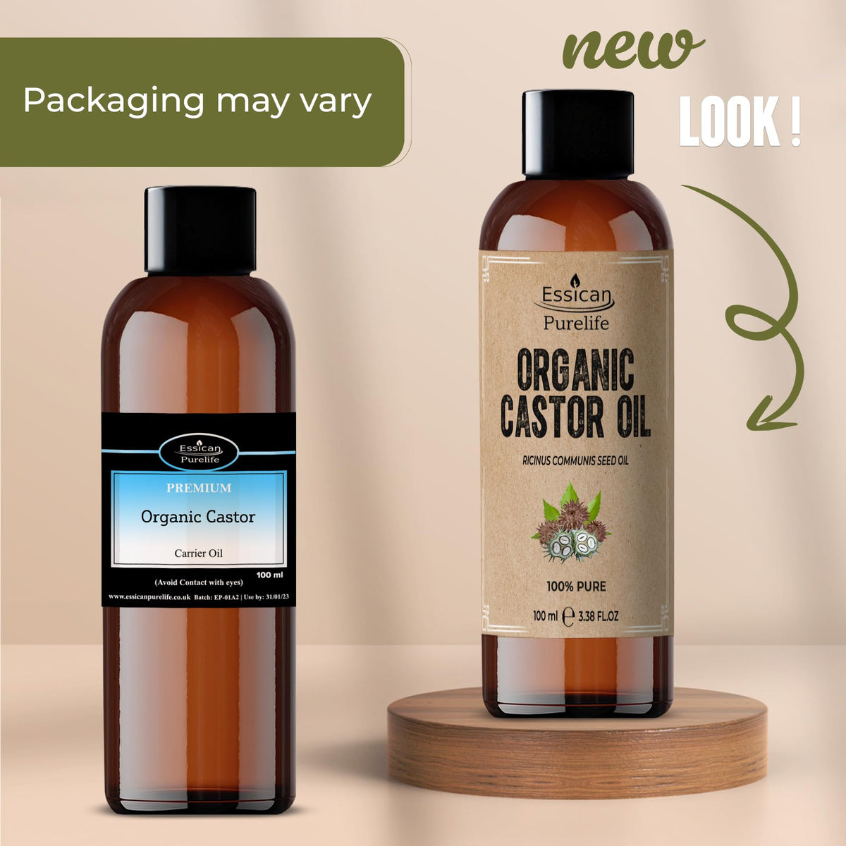 Essican Purelife Organic Cold Pressed Castor Oil for Hair Growth 100ml, Pure Organic Castor Oil for Eyelashes, Skin Moisturiser, Eyebrow Oils Enhancement - Ideal for Body, Nails & Beard Cruelty-Free