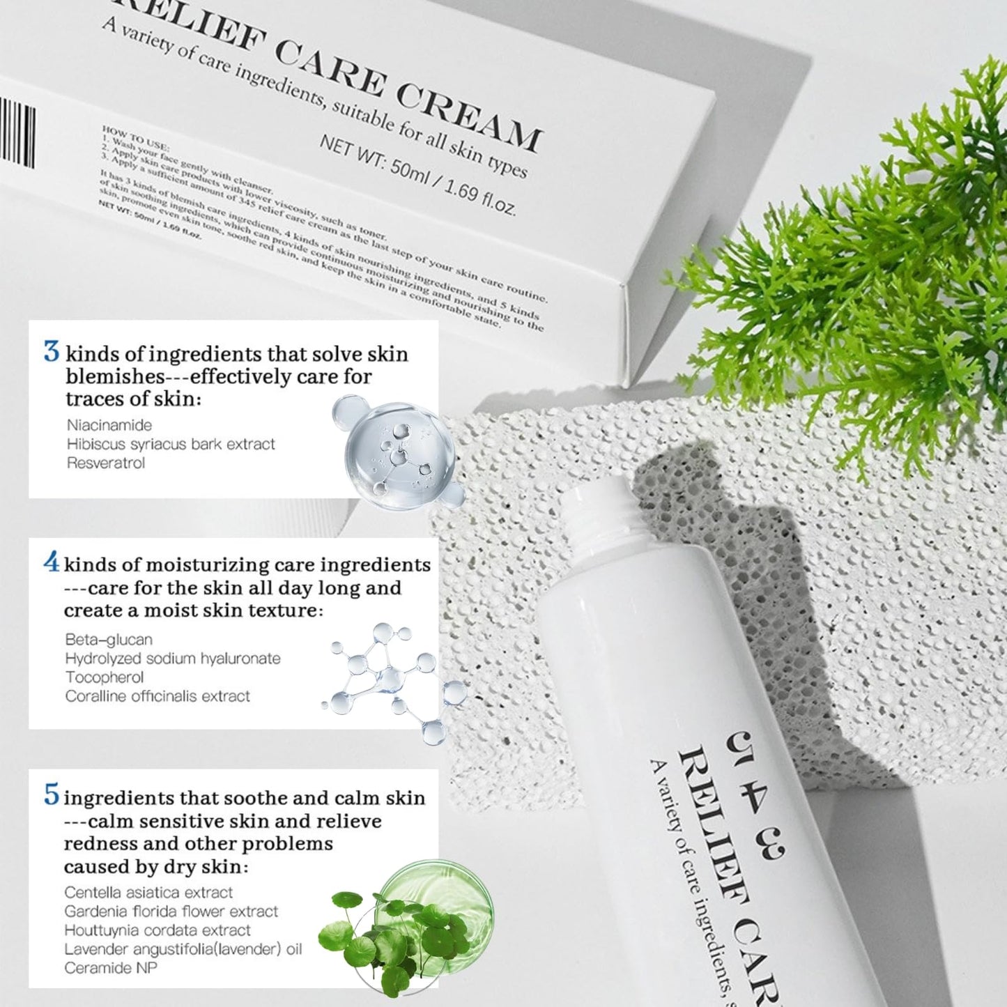 Cureluxe 345 Relief Cream - Face Moisturizer for Soothing - 345 Barrier Repair Face Cream - Releif Moisturiser for Acne & Repair Damage Skin - Face Cream for Dry Skin