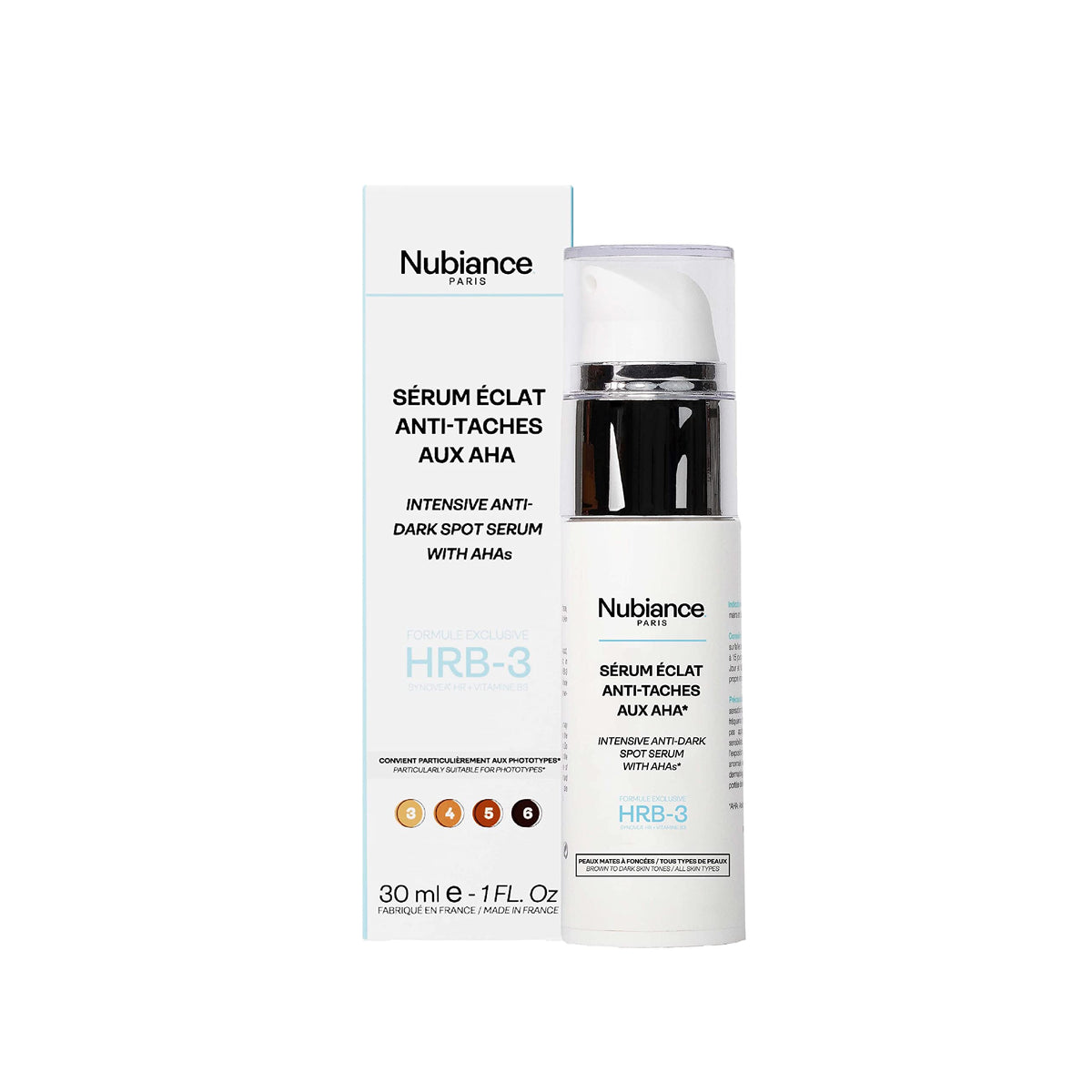 Nubiance NUBIANCE - Anti Dark Spot Serum with AHA HRB-3-30ml - For Black, Matte and Mixed Skins - Exfoliating Face Care - Against the Appearance of Pigmentary Spots - Powerful tone unifying Cream