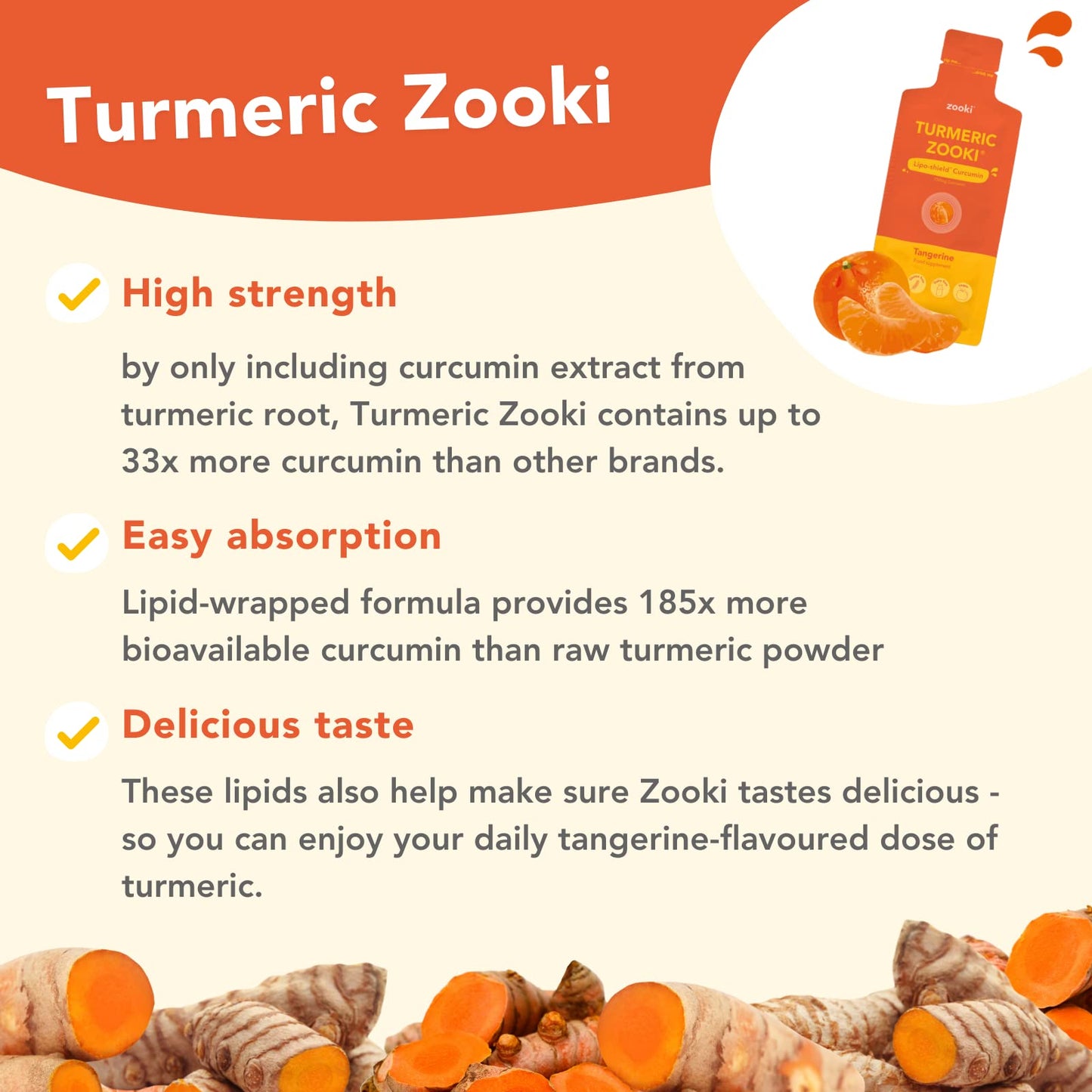 Zooki® Liquid Turmeric | Turmeric Shots Contains 750mg Full Spectrum Curcumin Per 15ml Sachet (Tangerine Flavour, 14 Servings)