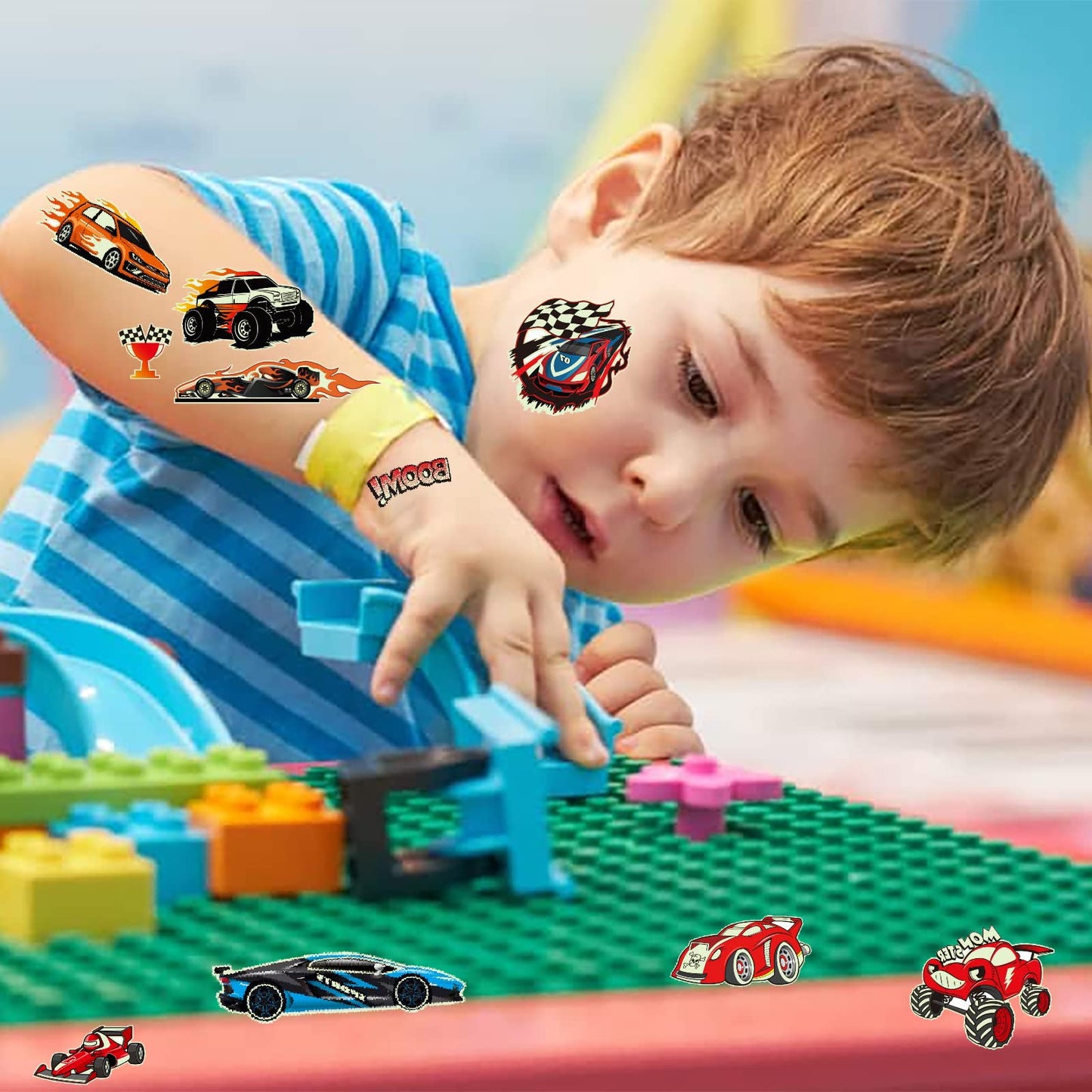 Deen Luminous Racing Car Kids Tattoos, 12 Sheets Glow In The Dark Temporary Tattoos for Boys, Birthday Party Favours