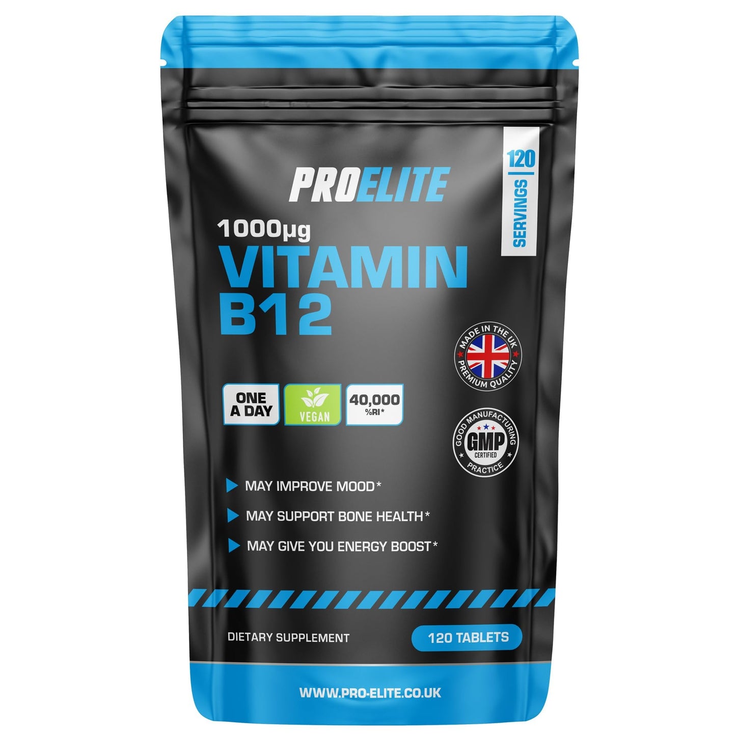 Vitamin B12 120 Tablets High Strength 1000mcg Vegan B12 Supplement | Pure Methylcobalamin | Tiredness and Fatigue Tablets | Immunity Supplements Made in UK by PROELITE