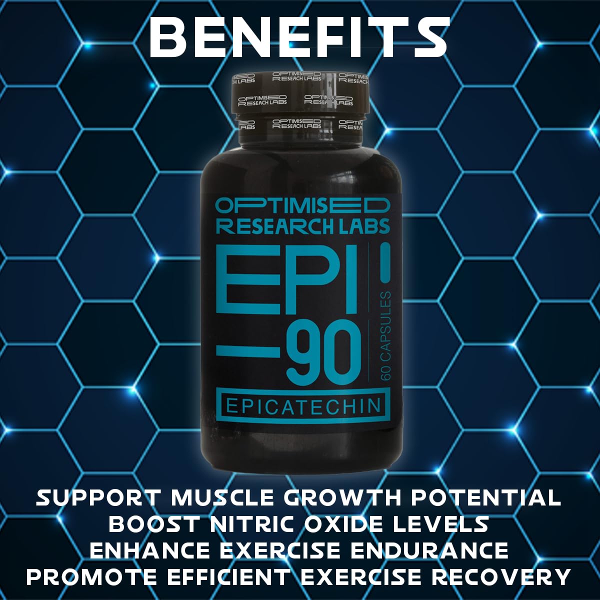 Optimised Research Labs EPI – 90 Epicatechin Supplement High Strength Muscle Builder, Muscle Recovery, Increase Strength & Endurance, Antioxidant, 30 Day Supply – 150mg (-) 90% Vegan Friendly