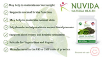 NUVIDA NATURAL HEALTH Green Tea Capsules - 90 High Strength Green Tea Extract Capsules - A Natural Green Tea Supplement and Powerful Antioxidant - Vegan and Vegetarian Friendly