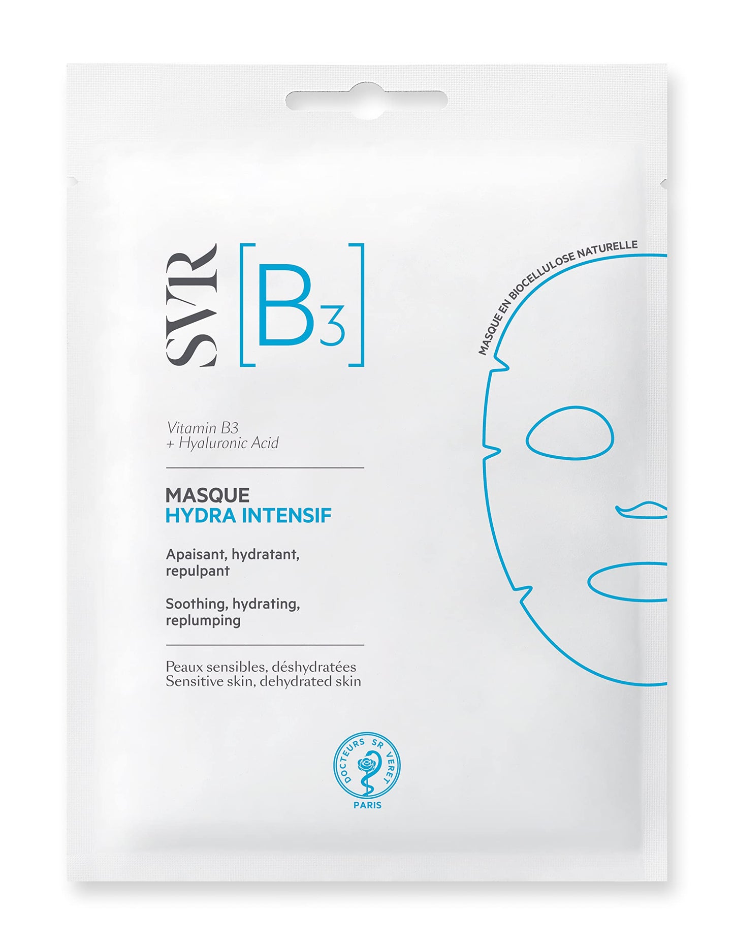 SVR [B3] Hydra Intensive Replenishing Bio-Cellulose Sheet Mask x1. 24hr Hydration Plumps + Soothes All Skin-types via Niacinamide, Vitamin B3, Hyaluronic Acid. Primes + Rebalances Post Cleanse 150ml