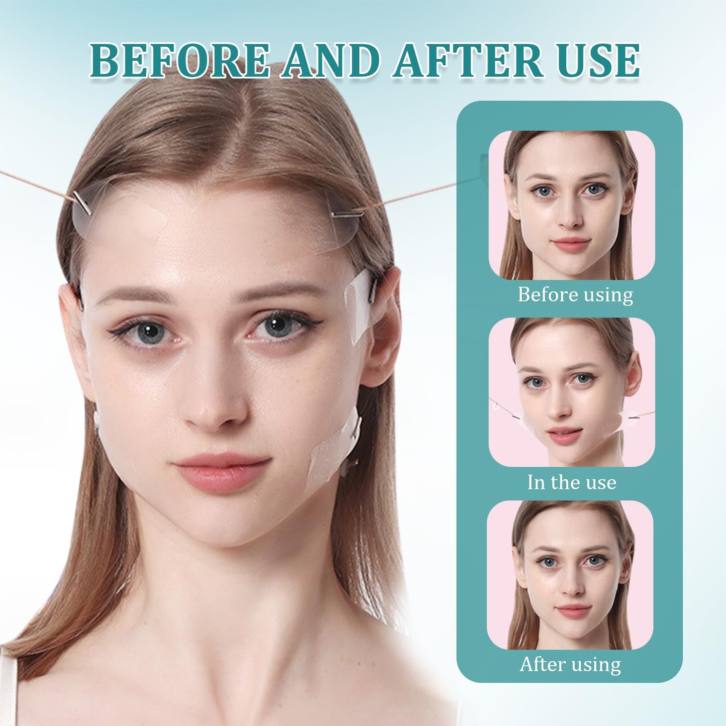 Liameph 60 Pcs Invisible Face Lift Tape,Facelift Tape with 8 Lifting Ropes,V Face Sticker,Face Tapes for Lifting Sagging Skin,Invisible Face Lifting Patches for Skin Firming Makeup Lifting Tool