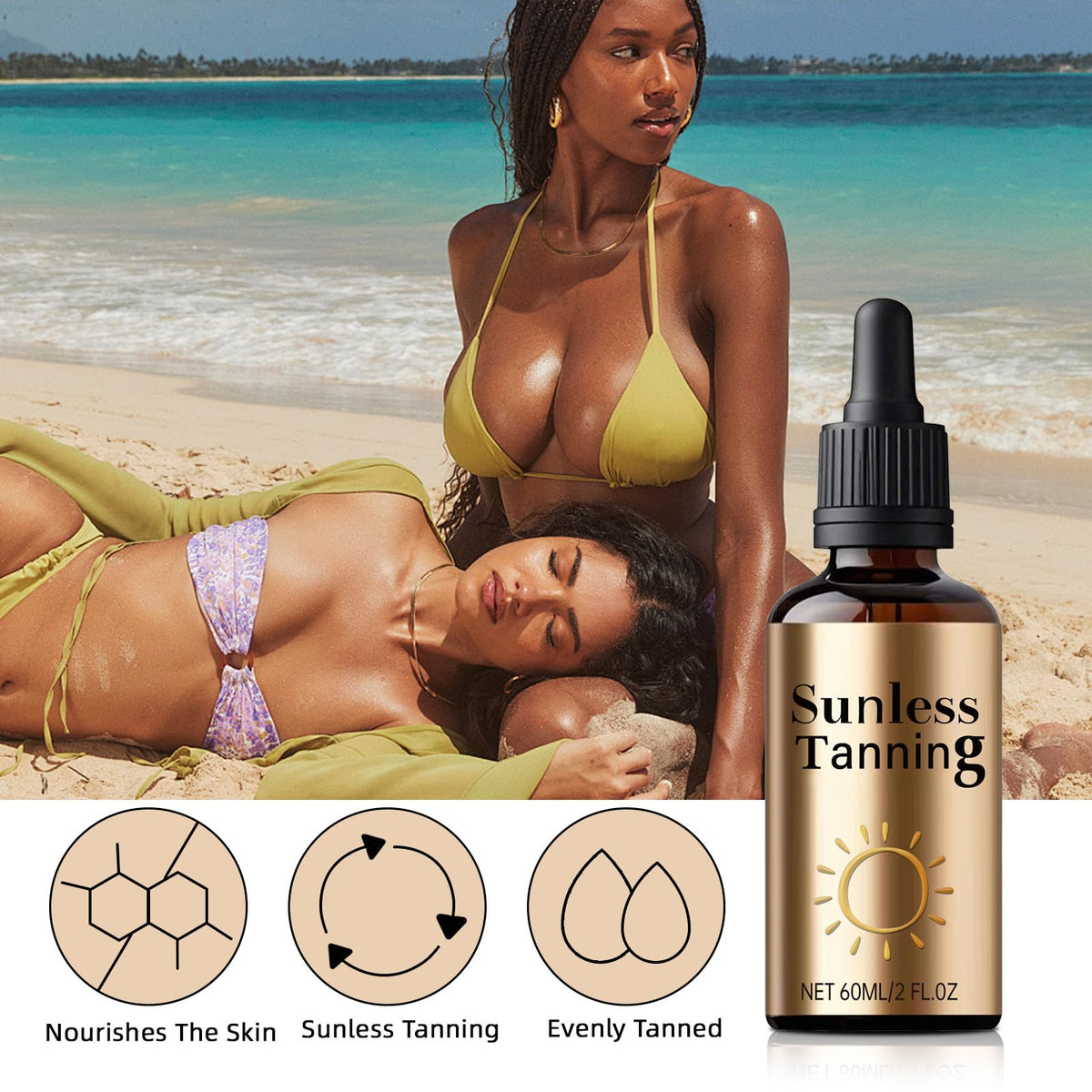 AurolaGlow Sunless Tanning Drops, Melanin Glow Drops for Face and Body, Tans Without Sun, Promotes Natural Skin Tone, Unisex for All Skin Types - Achieve Natural Sun-Kissed Glow Without Sun Exposure 60ML