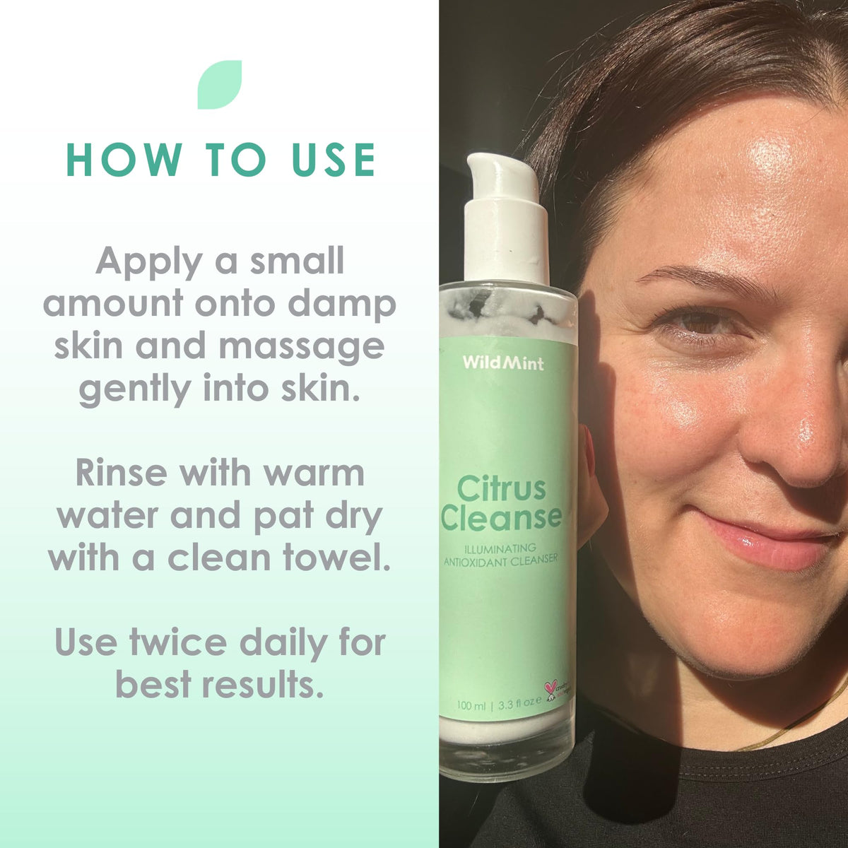 WildMint Citrus Cleanse Natural Face Cleanser | Gentle & Creamy Face Wash for Sensitive, Mature, Acne-Prone & Dry Skin | Vitamin C Brightening Skincare | UK Made Vegan & Cruelty-Free Skincare | 100ml