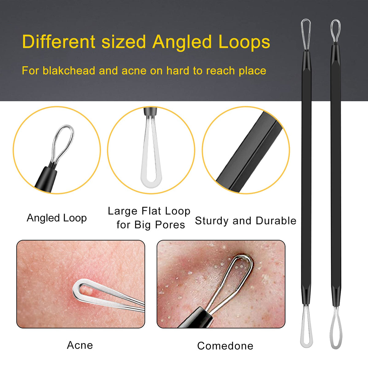 Boxoyx Pimple Popper Tool Kit - 10Pcs Blackhead Remover Comedone Extractor Tool Kit with Metal Case for Quick and Easy Removal of Pimples, Blackheads, Zit Removing, Forehead, Facial and Nose(Black)