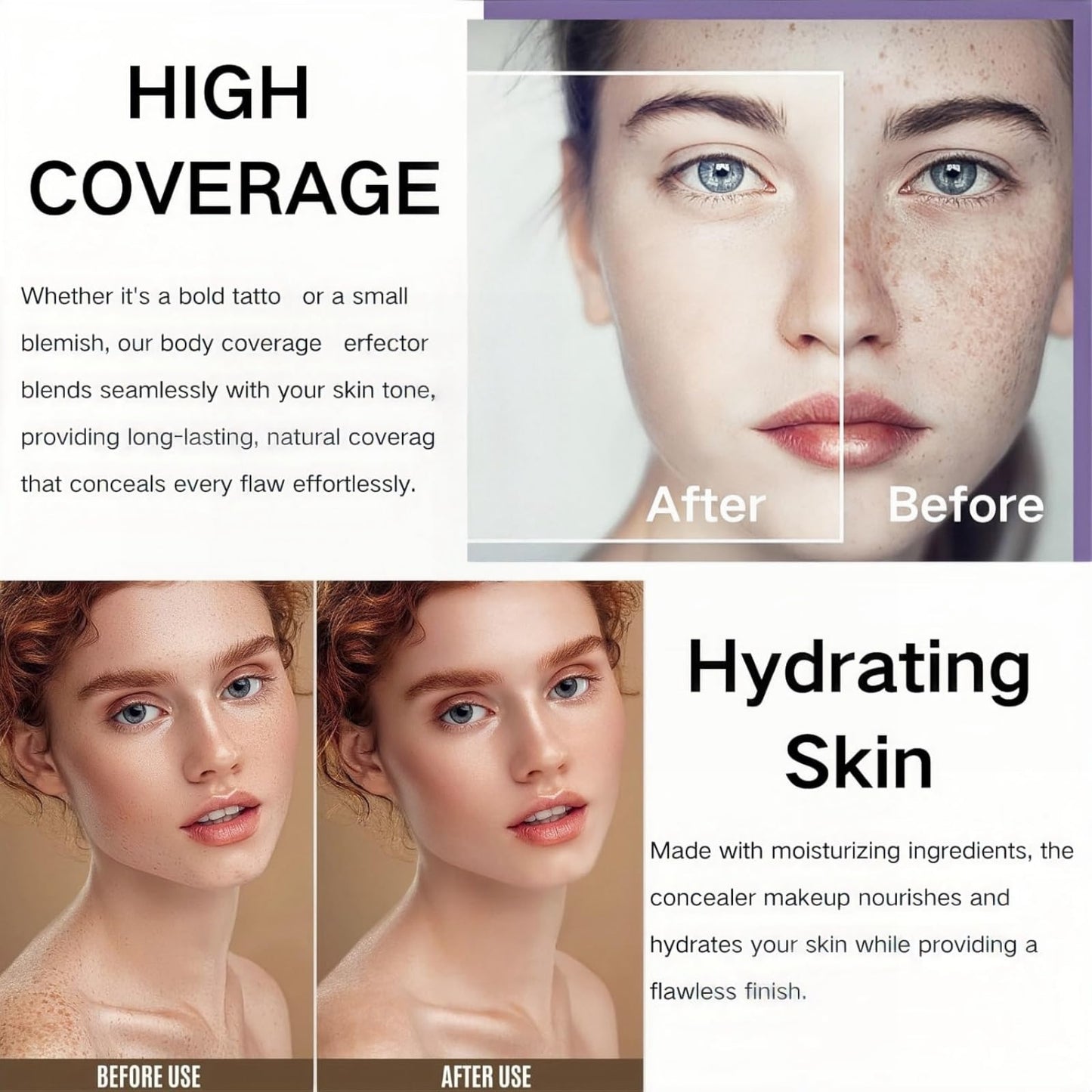 Ruojiar Body Coverage Per/fector,Ta/ttoo Cover Up Makeup,All Over Com/plexion Per/fector,Long Lasting Waterproof Sweatproof,Natural Gloss,Easy Application,Radiant Glow,Body Makeup,for Blemish,Spot and Scars