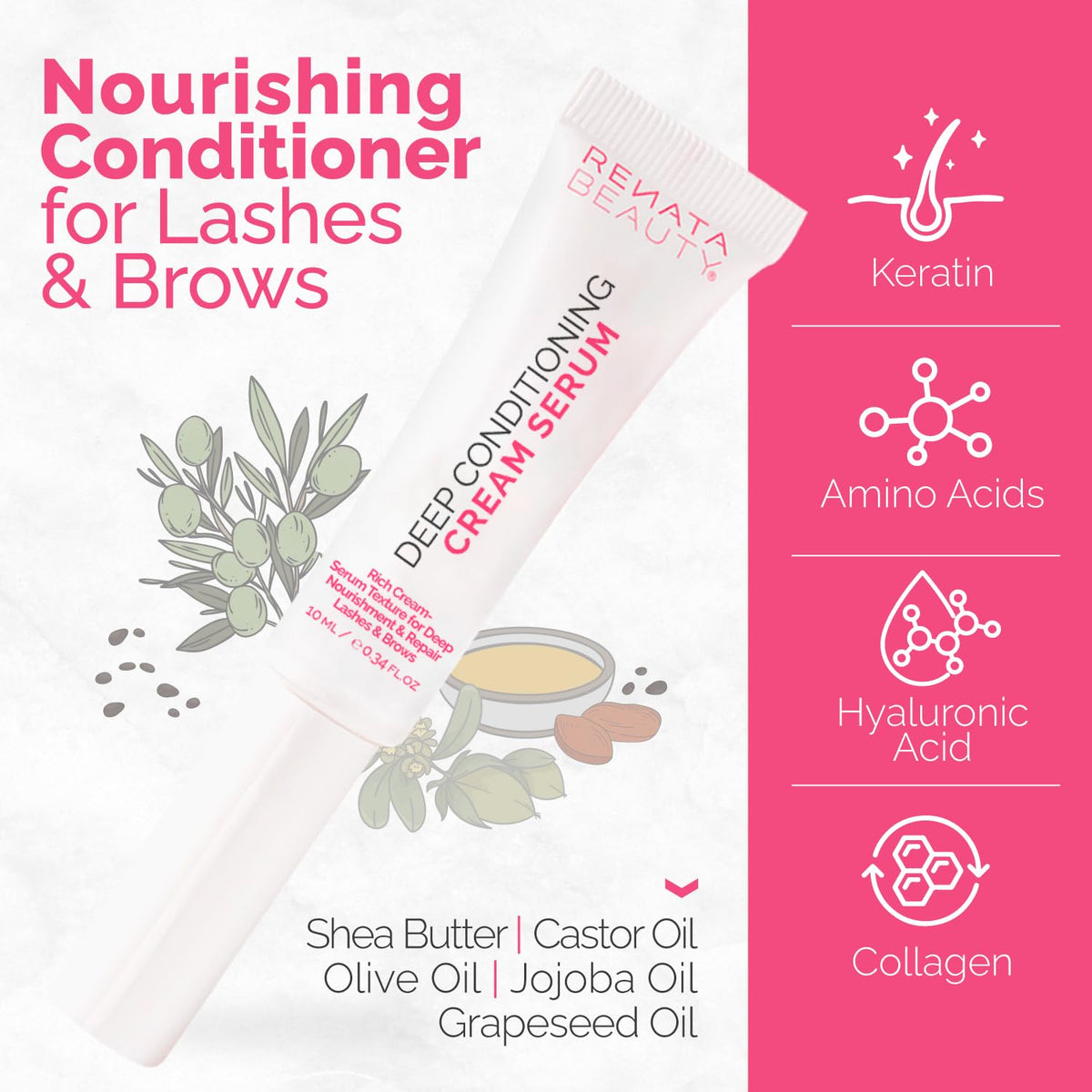 RB RENATA BEAUTY Lash & Brow Deep Conditioning Cream Serum – Rich Conditioning Cream for Brows & Lashes – Nourish, Repair & Protect – Brow Lamination & Lash Lift Aftercare + Daily Care