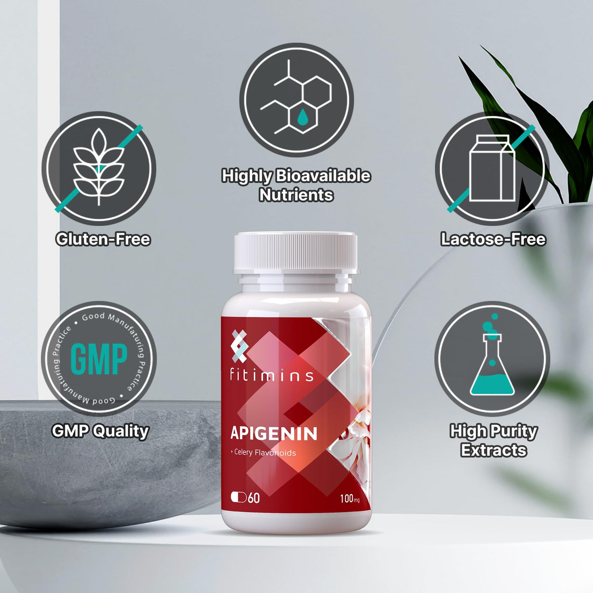 Apigenin 100mg Supplement, NAD+ Booster, 99.1% Purity, Natural Sleep Aid for Adults, Non-GMO Apigenin Sleep Supplement, Promotes Healthy Skin & Hair, 60 Vegan Sleep Capsules, 2 Month Supply (Fitimins)