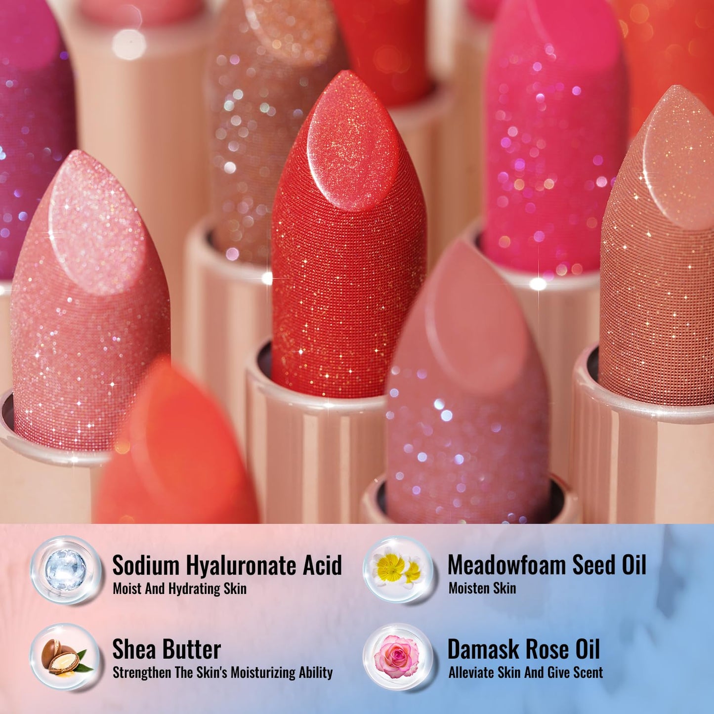 Oulac Pink Shimmer Lipstick for Women-Moisture Tinted Lip Balm for Dry Lips, Glitter Surface, Creamy Formula, Hydrating & Smooth, Infused with Shea Butter, Vegan, Gluten-Free (PG03) Pink Jewel