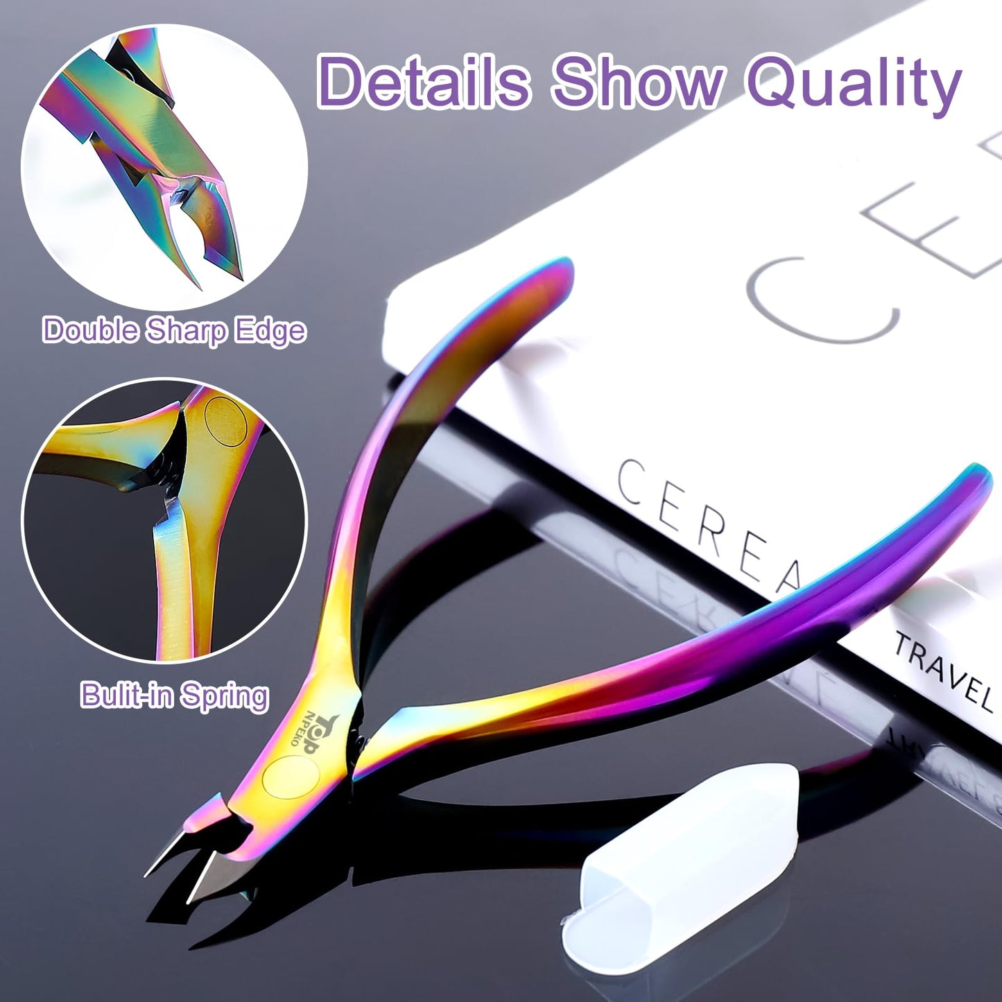 TOPNPEKO Cuticle Cutter with Cuticle Pusher, 2pcs Premium Stainless Steel Cuticle Removal Tool, Upgraded Sharp Edge, Built-in Spring Manicure Set for Fingernails & Toenails