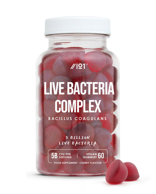 ALPHA01 Bio Complex Probiotic Cultures Gummies - 5B CFU Bacillus Coagulants Per Serving - Non-GMO, Gluten Free, Halal, Cherry Flavour - 60 Vegan Gummies. 1 Pack