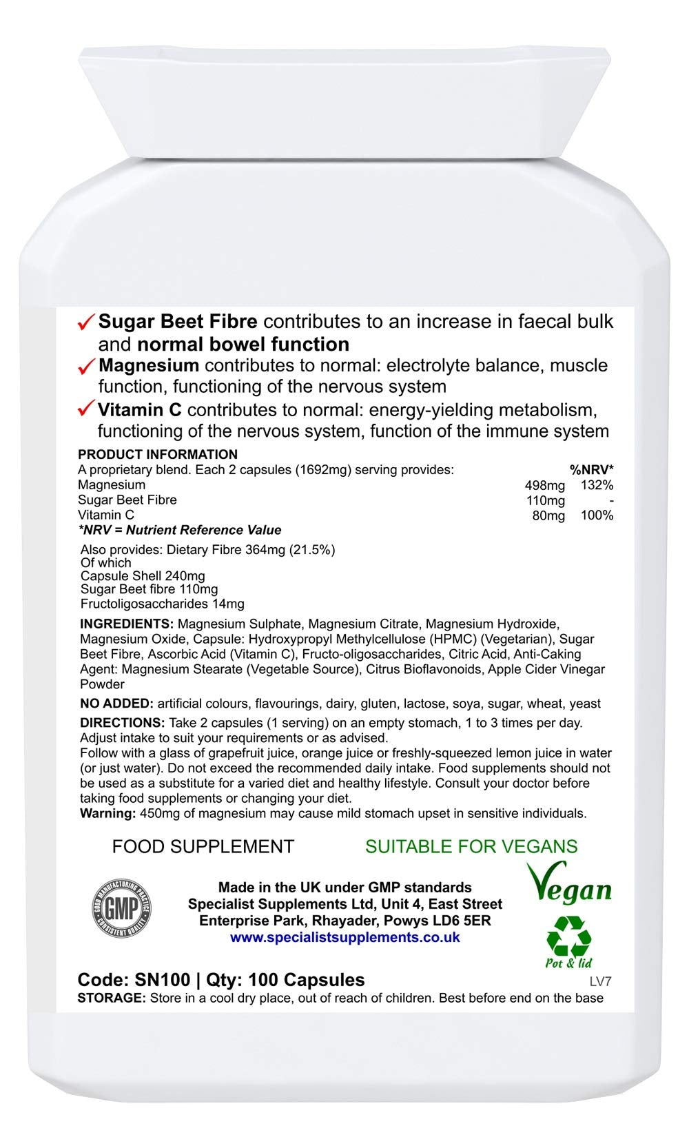 Specialist Supplements Oxy-Klenz Healthy Bowel Function 100 Capsules (Pack of 2)
