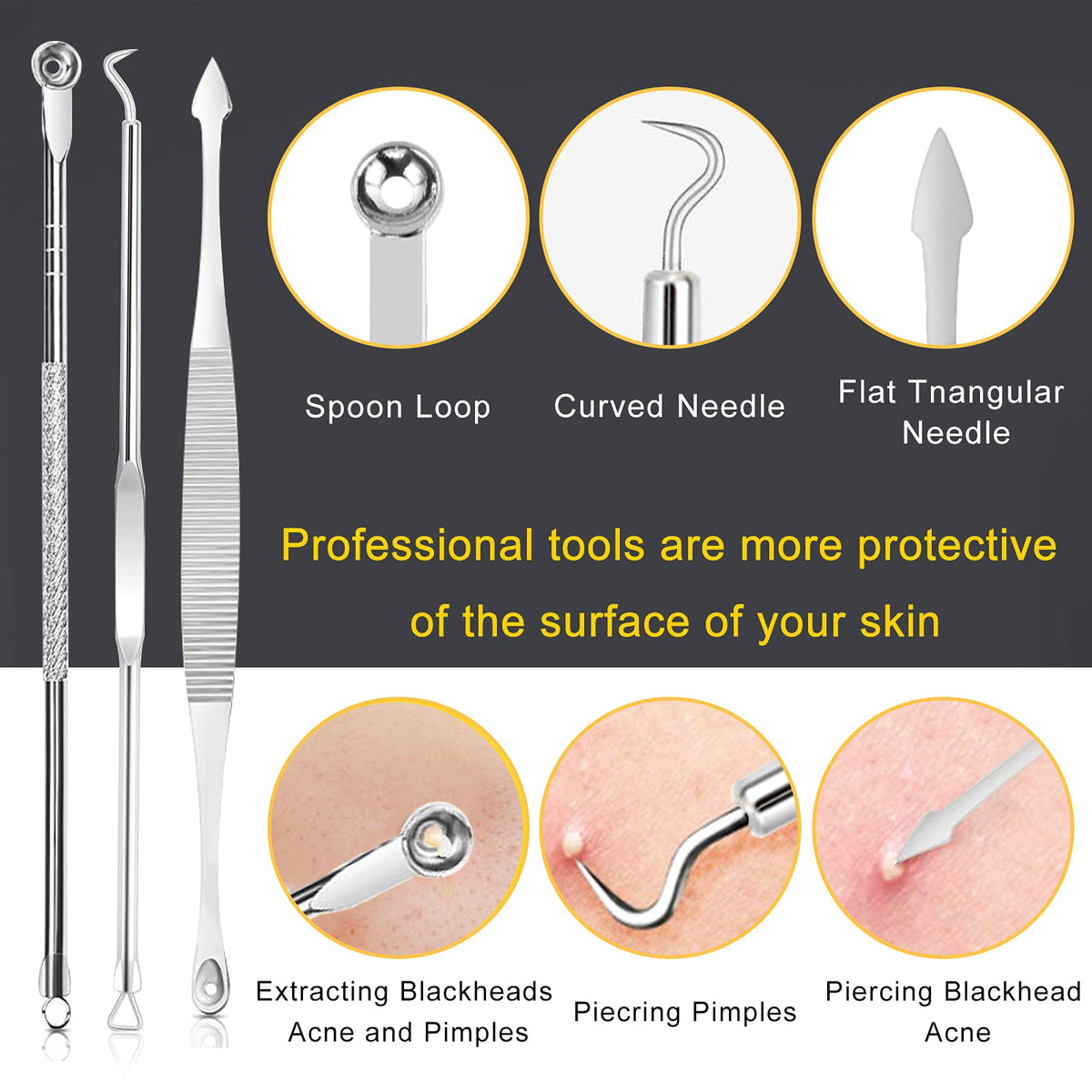 Blackhead Remover Pimple Popping Tool Kit, Boxoyx 10Pcs Professional Pimple Comedone Extractor Popper Tool Acne Removal Kit-Treatment for Pimple, Blackhead, Zit Removing, Forehead,Facial&Nose (Silver)