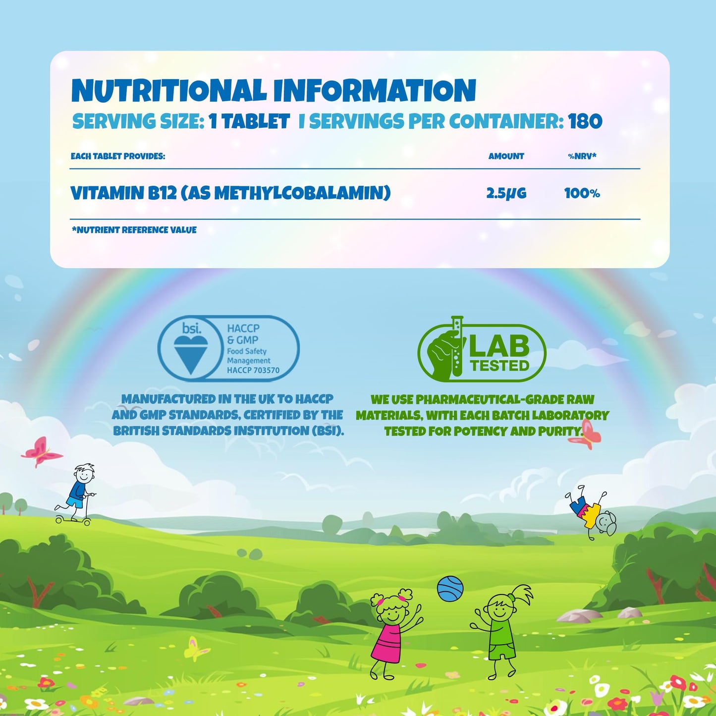 Health4All Kids Vitamin B12 180 Chewable Tablets, 6 Months Supply, for Children 3+