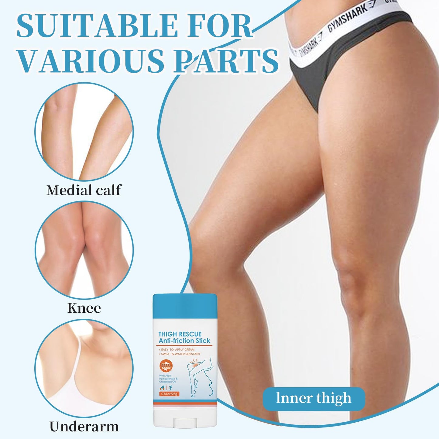 LFCFBH 3 PCS Chub Rub Stick, Waterproof Anti Chafing Cream, Anti Chafing Stick for Heel, Lower Arm,Thigh, Legs, Skin Protection