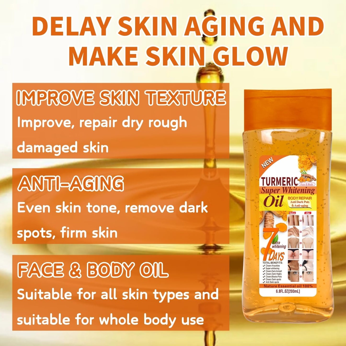 Turmeric Essential Oils - Turmeric & Vitamin E Oil - Anti-Aging & Anti Wrinkles Body Oil for Women - Deeply Nourishing Body Oil for Dry Skin - Body&Facial Oils Gel - Turmeric Massage Oils