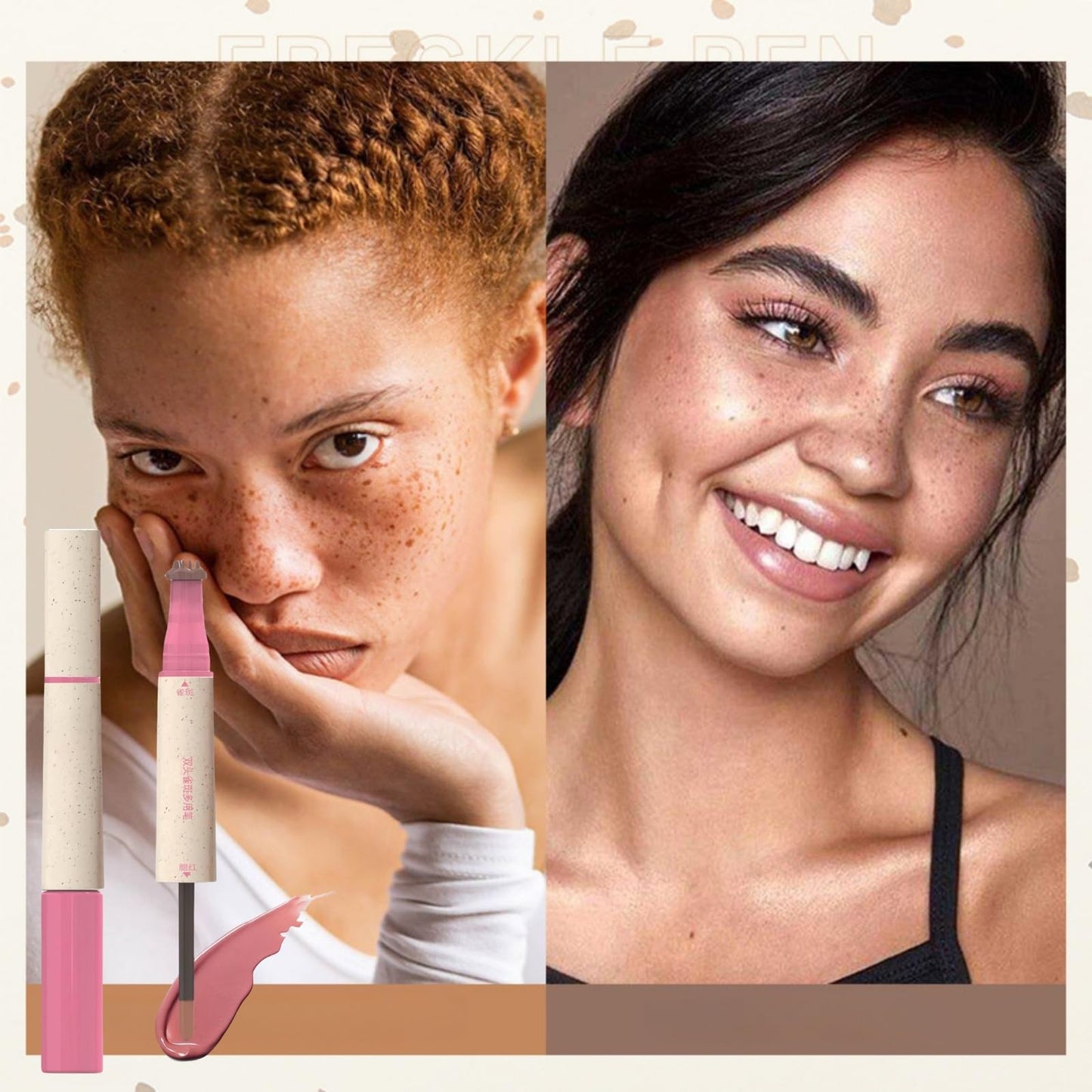 Ruojiar Freckle Blush Pen,2 in 1 Freckle Stamp Pen Liquid B/lush,Freckle Bl/ush Makeup Pencil,Spot Stamp Pen Makeup Pen,Waterproof Freckles Pen,Freckles Stamp Face,Cream Liquid Blush for Cheeks,Fake Freckles