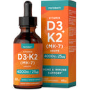 Vitamin D3 K2 Drops | 60mL | High Strength Vitamin D3 4000iu and K2 25ug | No Artificial Preservatives | Suitable for Vegetarians | by Horbaach