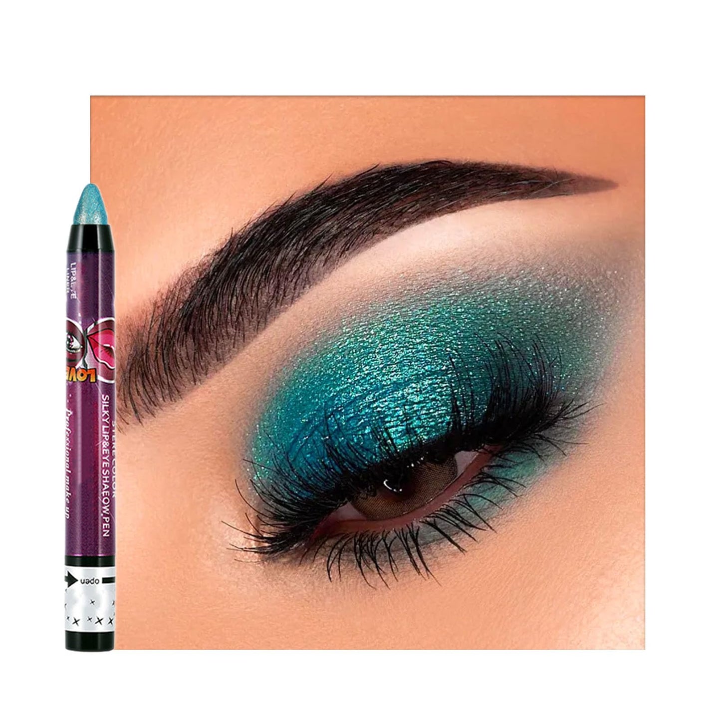 LYNTYAOU Peacock Green Pearl Shimmer Eyeshadow Stick, Blue Color Cream Eye Shadow, Metallic Glitter Eyeshadows, Pearlescent Highlight Pencil Crayon Brightener Pen, Smooth High Pigmented Eyeliner