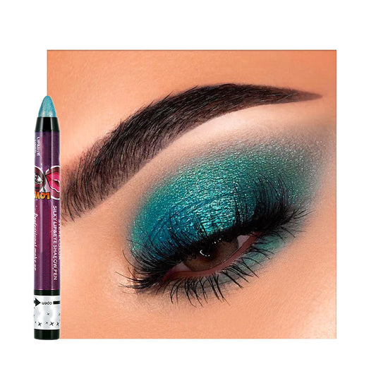 LYNTYAOU Peacock Green Pearl Shimmer Eyeshadow Stick, Blue Color Cream Eye Shadow, Metallic Glitter Eyeshadows, Pearlescent Highlight Pencil Crayon Brightener Pen, Smooth High Pigmented Eyeliner