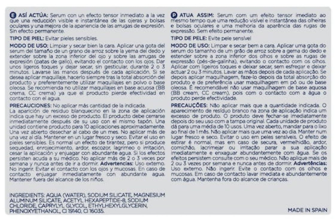 Sisbela Reafirm Instant Reducing Serum for Bags and Dark Circles - Box of 5 units of 2 ml (10 ml). Deliplus. Avoid sensitive skin