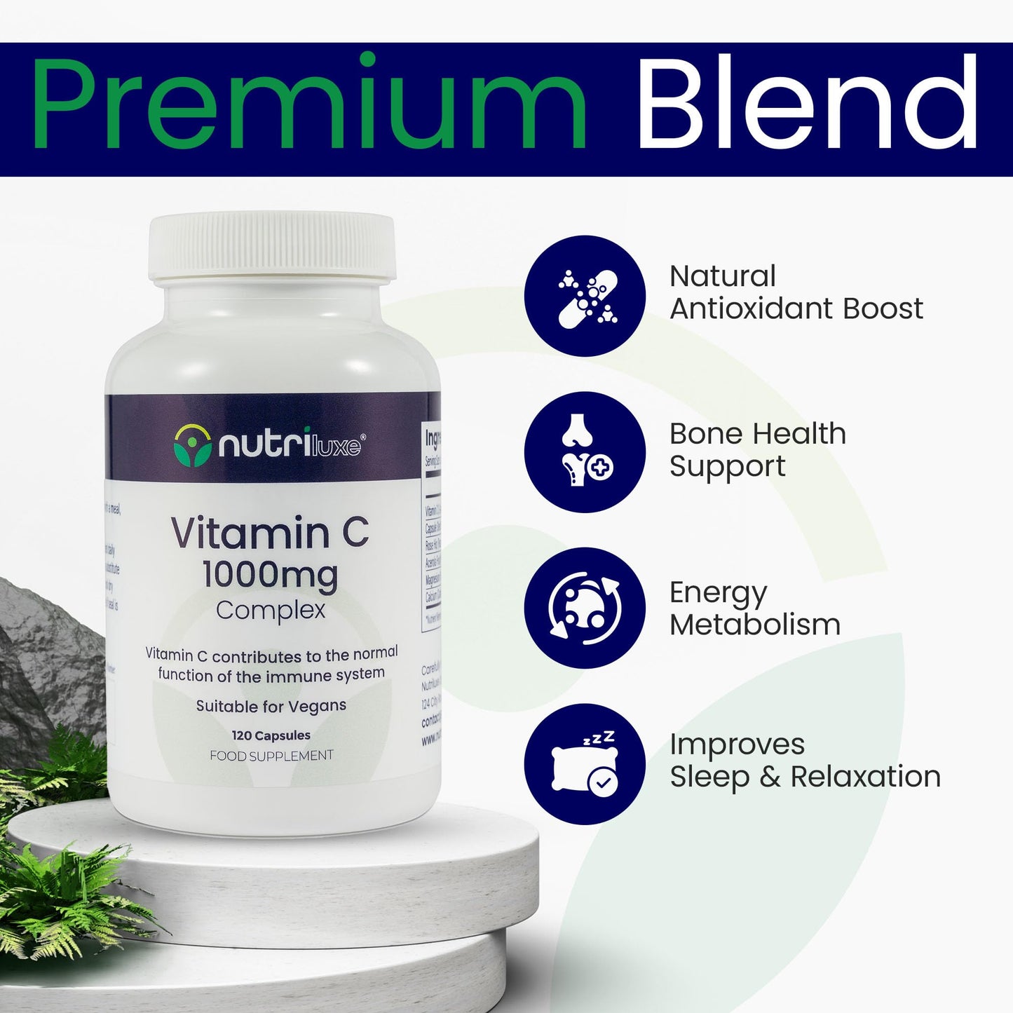 nutriluxe Nutriluxe High Strength Vitamin C 1000mg -120 Capsules - Vitamin C with Acerola Fruit, Rose Hip, Calcium and Magnesium Supplements for Immune System Support Men & Women