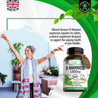 Natural Answers D-Mannose 180 Capsules - Max Strength 1500mg per Serving - Precision DMannose - Vegetarian Capsules not Tablets or Pills, Made in The UK (180 Count (Pack of 1))
