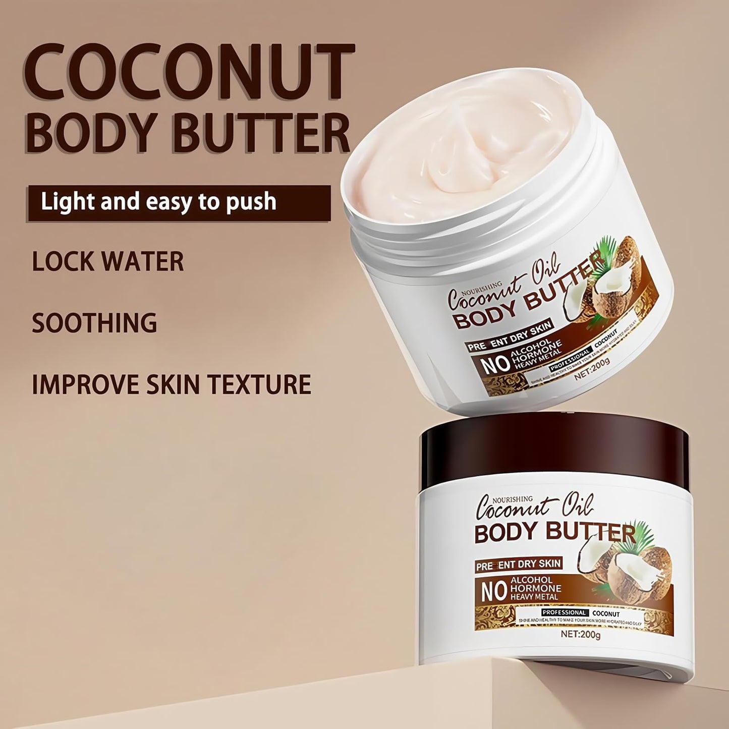 SinceReal Coconut Body Butter 200g, Coconut Oil Body Cream for Dry Skin, Nourishing, Hydrating, Softens Skin