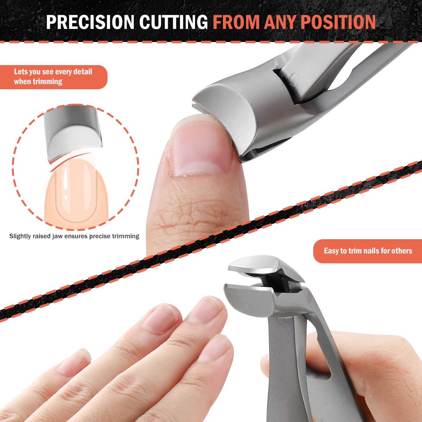 BEZOX Ergonomic Angled Head Precision Toenail Clipper for Senior Thick Nails - Large Finger Nail Clippers Adult with Metal Nail File for Men and Women