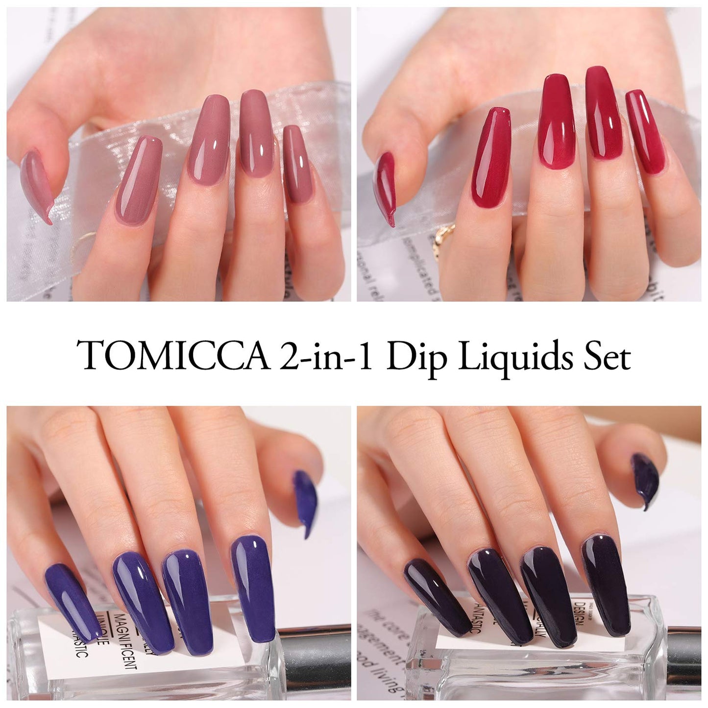 TOMICCA Dipping Top & Base Coat and Activator Large Capacity Liquid Set 2x15ml Dip Powder System Starter Kit No UV/LED Dip Manicure Set of Liquids for Dipping Powder Nail Polish