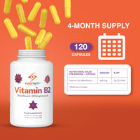 FuelFinity® - Premium Vitamin B2 Riboflavin 400mg per Capsule - 120 Days Supply - Highest Manufacturing Standards- no additives - Vegan