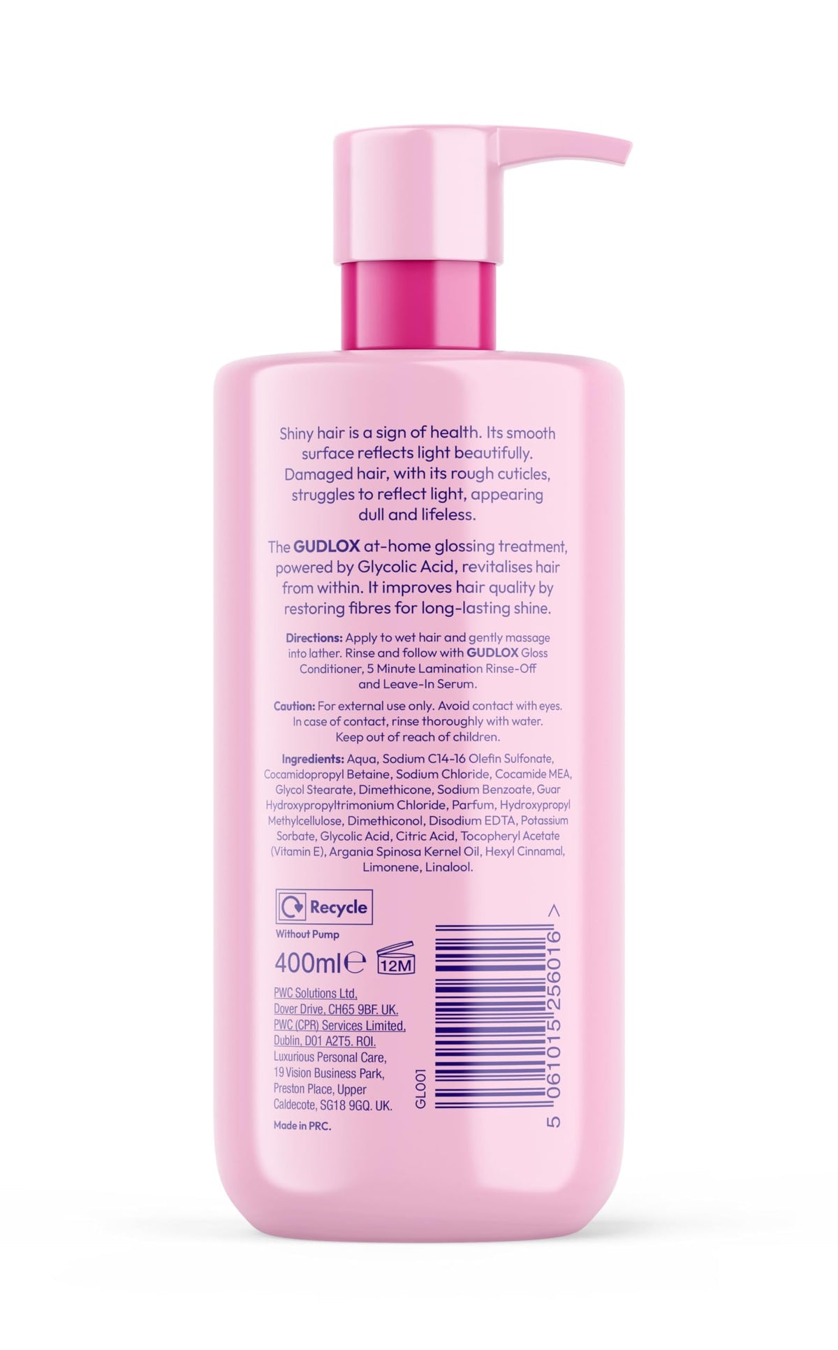 GUDLOX Gloss Glycolic Acid Shampoo, Sulphate-Free, Perfect For Dull Hair, Ultimate Shine 400ml