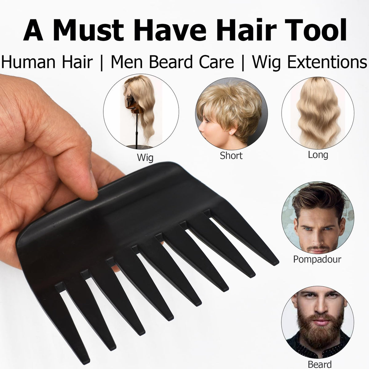 ZEROKIWI Professional Mens Styling Comb, Anti-Static Pompadour Streaker Comb Texture Wide Tooth Comb for Hairstyling Shaping Wet Pick Hairdressing Comb, Black