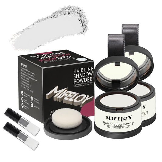 Mifeloy MIFELOY 2 Set Root Cover Up Powder, White, Touch Up Hair Color for Grey, Instantly Coverage Dye for Thinning Grays Hairline, Roots Concealer for Beard Line Eyebrow, Shadow Conceals Hair Loss