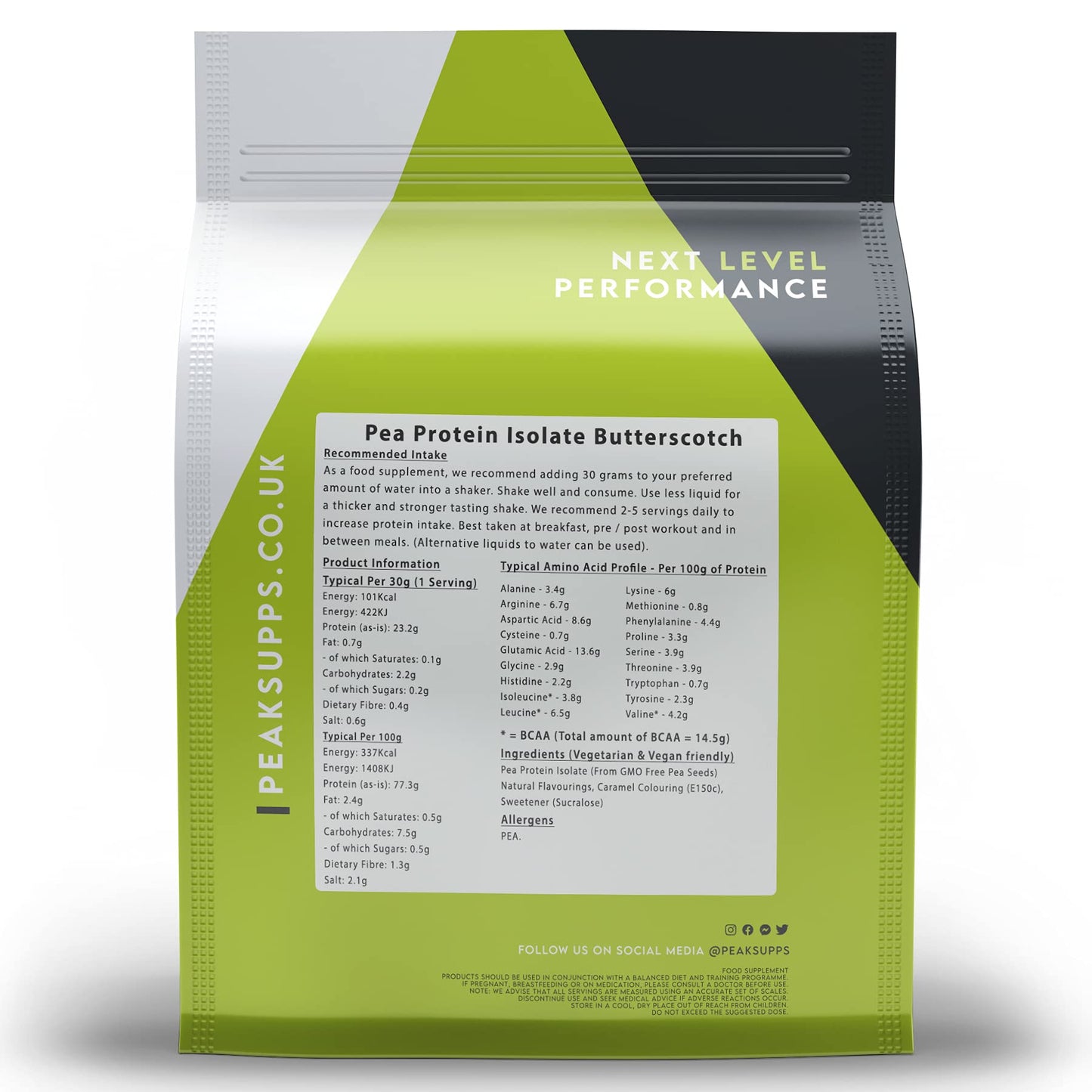 Peak Supps Butterscotch Pea Protein Isolate - 500g (16 Servings) - Vegan | Dairy Free | Plant Based