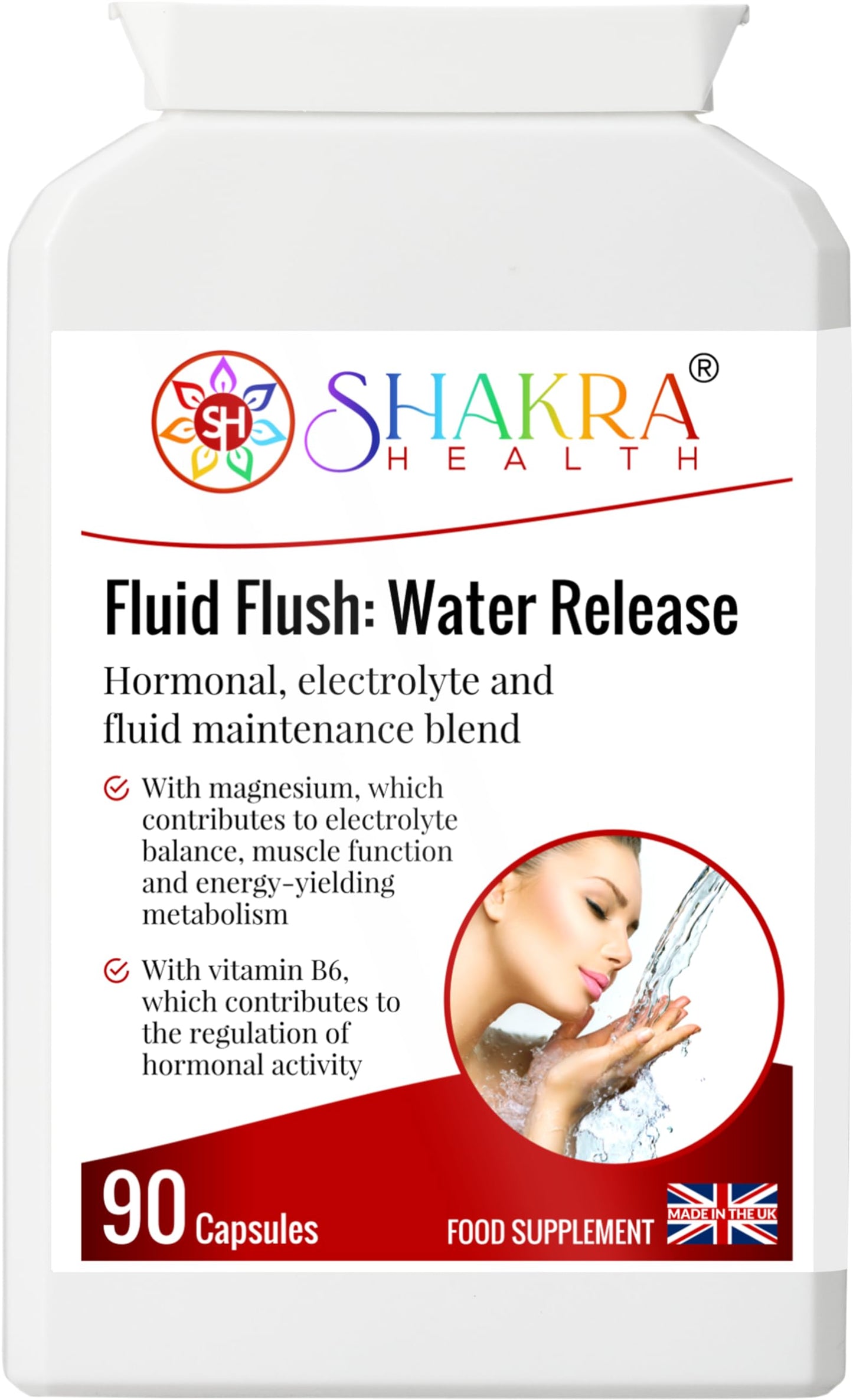 Shakra Health Fluid Flush | Natural & Gentle Water Release Tablets, 90 Capsules. Hormonal, Electrolyte & Fluid Maintenance Blend.