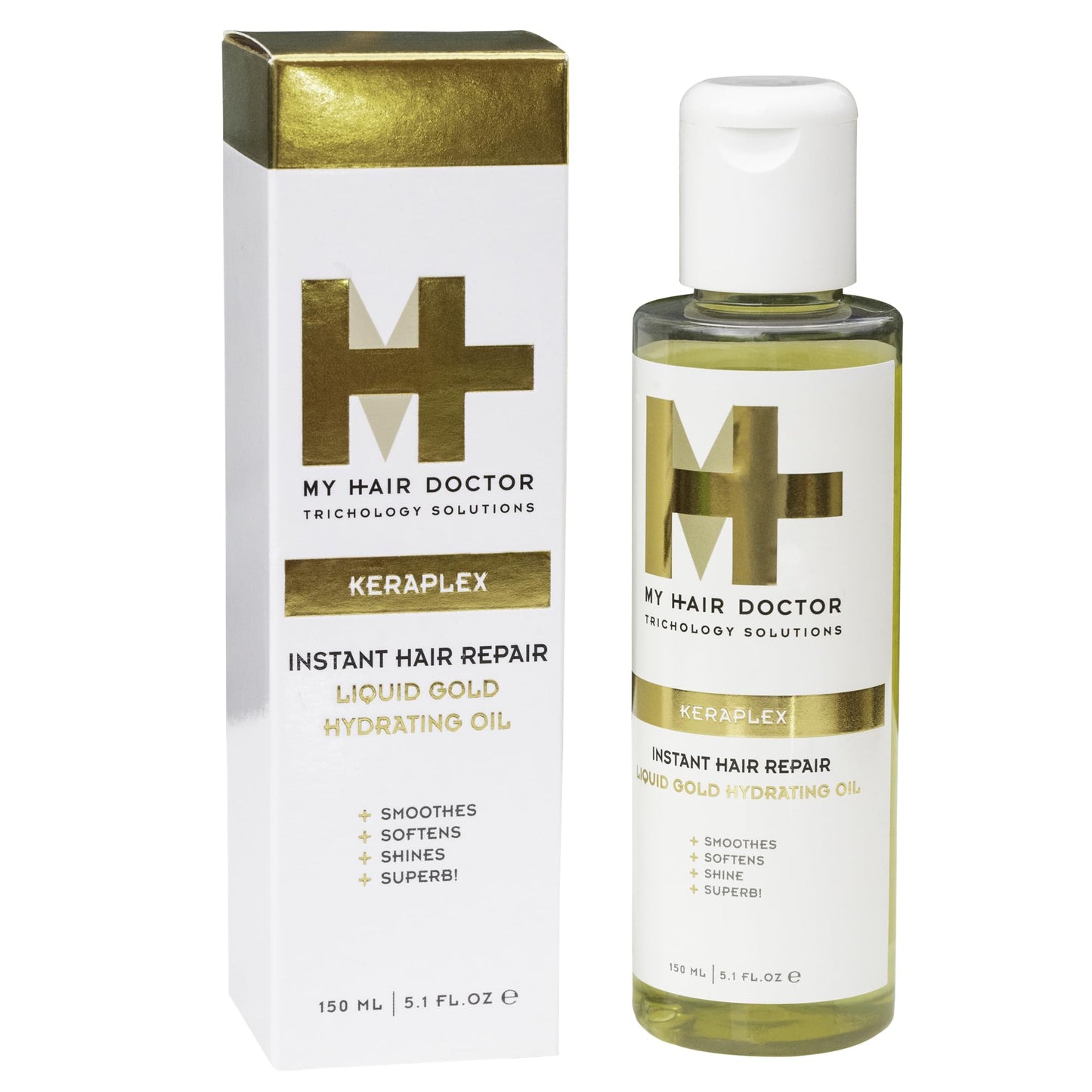 MY HAIR DOCTOR MHD Keraplex Liquid Gold Keratin Hair Oil | Hydrating 150ml Hair Serum Hair Oil for Dry Damaged Hair | Serum with Keratin, Castor Oil and Black Oats | Vegan Friendly